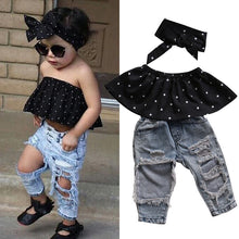Load image into Gallery viewer, Summer Toddler Baby Girls Clothes Set Dot Sleeveless 3pcs Tops Vest+Hole Jeans Outfits Casual Clothes 0-3Y Girls Baby Fashion