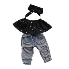 Load image into Gallery viewer, Summer Toddler Baby Girls Clothes Set Dot Sleeveless 3pcs Tops Vest+Hole Jeans Outfits Casual Clothes 0-3Y Girls Baby Fashion