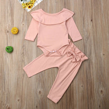 Load image into Gallery viewer, Toddler Kids Baby Girl Ruffle Bodysuit Romper - Top Solid Bowknot Pants, Trousers, Autumn - Cotton Long Sleeve Outfit Clothes