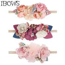 Load image into Gallery viewer, IBOWS Hair Accessories Lovely Baby Headband Fake Flower Nylon Hair Bands For Kids Artificial Floral Elastic Head Bands Headwear