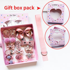 Raindo 18 Pcs/Box Children Cute Hair Accessories Set Baby Fabric Bow Flower Hairpins Barrettes Hair clips Girls Headdress Gift