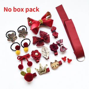 Raindo 18 Pcs/Box Children Cute Hair Accessories Set Baby Fabric Bow Flower Hairpins Barrettes Hair clips Girls Headdress Gift