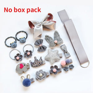 Raindo 18 Pcs/Box Children Cute Hair Accessories Set Baby Fabric Bow Flower Hairpins Barrettes Hair clips Girls Headdress Gift