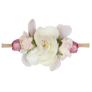 IBOWS Hair Accessories Lovely Baby Headband Fake Flower Nylon Hair Bands For Kids Artificial Floral Elastic Head Bands Headwear