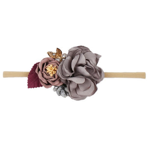 IBOWS Hair Accessories Lovely Baby Headband Fake Flower Nylon Hair Bands For Kids Artificial Floral Elastic Head Bands Headwear