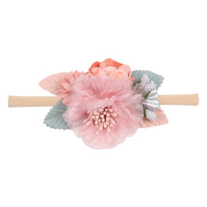 IBOWS Hair Accessories Lovely Baby Headband Fake Flower Nylon Hair Bands For Kids Artificial Floral Elastic Head Bands Headwear