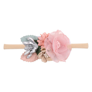 IBOWS Hair Accessories Lovely Baby Headband Fake Flower Nylon Hair Bands For Kids Artificial Floral Elastic Head Bands Headwear