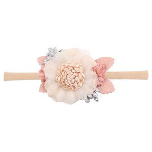 IBOWS Hair Accessories Lovely Baby Headband Fake Flower Nylon Hair Bands For Kids Artificial Floral Elastic Head Bands Headwear