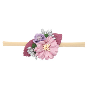 IBOWS Hair Accessories Lovely Baby Headband Fake Flower Nylon Hair Bands For Kids Artificial Floral Elastic Head Bands Headwear