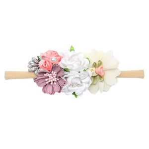IBOWS Hair Accessories Lovely Baby Headband Fake Flower Nylon Hair Bands For Kids Artificial Floral Elastic Head Bands Headwear