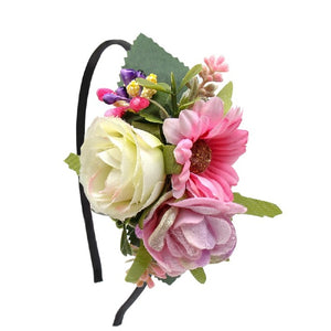 IBOWS Hair Accessories Lovely Baby Headband Fake Flower Nylon Hair Bands For Kids Artificial Floral Elastic Head Bands Headwear
